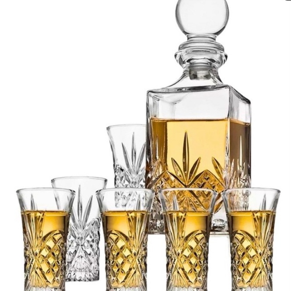 NIB Godinger Dublin Crystal 7 pc Decanter & Shot Glass Set *Crystal*